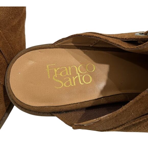 Franco Sarto Ranita Brown Suede Fringe Slip on Heel Mules Size 9 - Picture 3 of 7